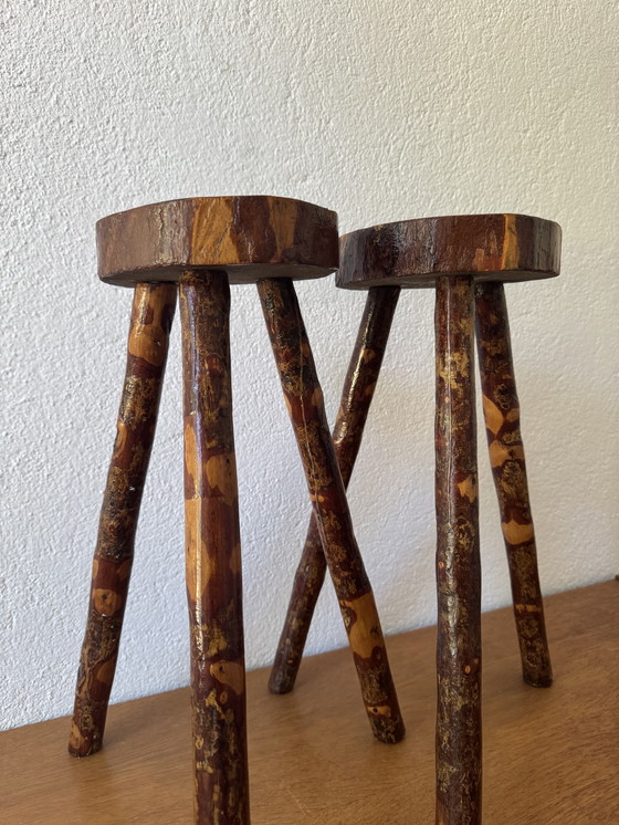 Image 1 of 60's Brutalist wood stools