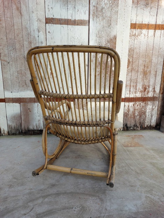 Image 1 of Originele Rohe Noordwolde rotan schommelstoel – jaren 50/60