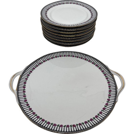 Ensemble de 8 assiettes art déco vintage avec un plat par Chabrol et Poirier, 1920
