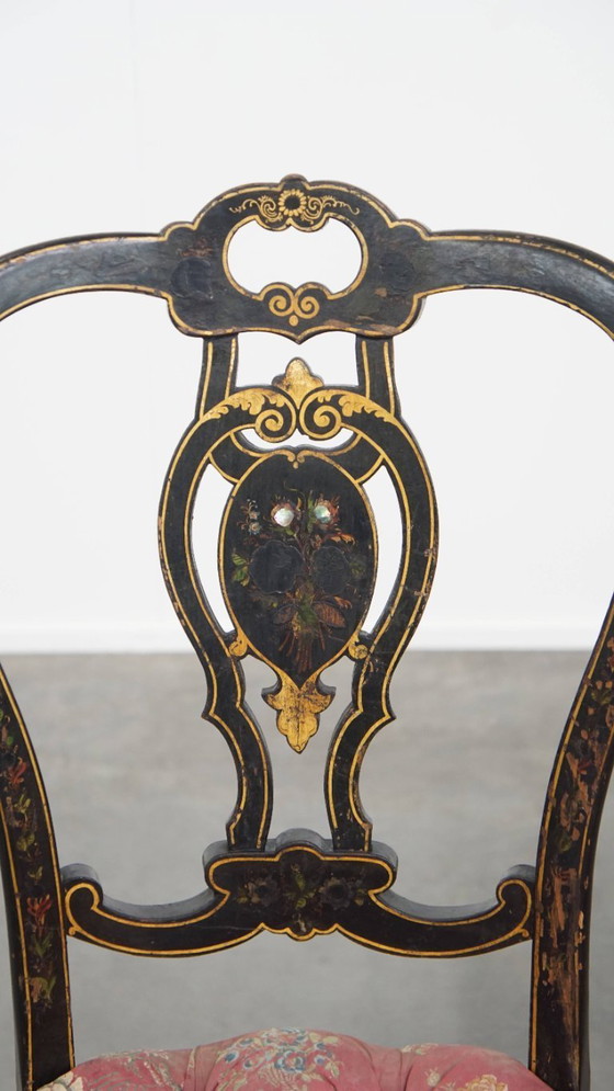 Image 1 of 2 x Antiek Frans Napoleon 3 stoeltje ingelegd met parelmoer