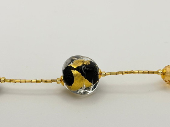 Image 1 of Murano Glass Necklace with Gold Leaf – Black Pearls and Crystal – Venetian Craftsmanship