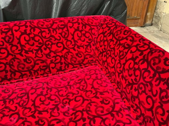 Red Fabric Monster Three-Seat Sofa with Rose Pattern from Bretz – Couches, Silver (photo 4 of 6)