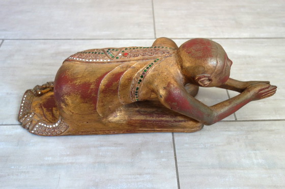 Image 1 of Statue of a Burmese Buddhist monk in prayer, 19th century #2