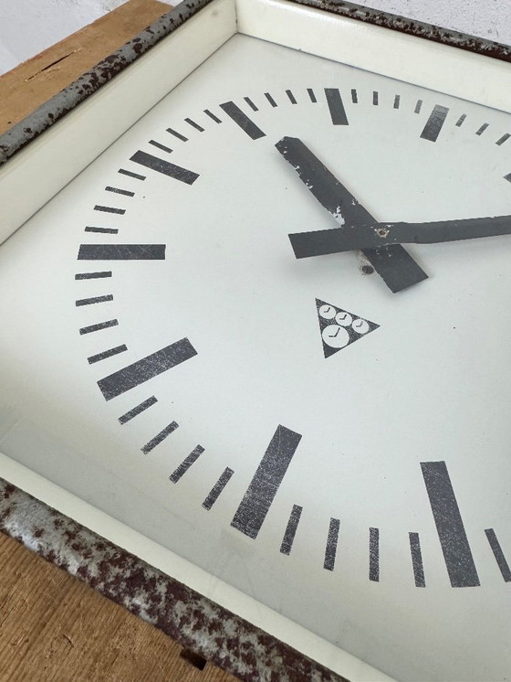 Image 1 of Grey Rusty Industrial Square Wall Clock from Pragotron, 1970s