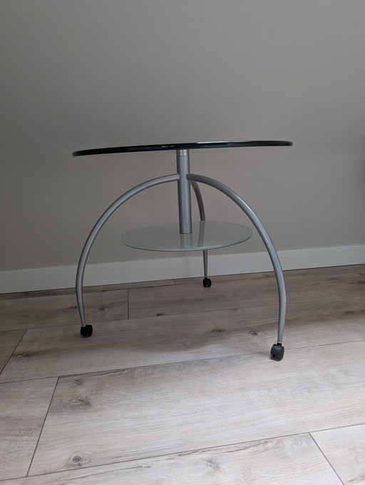 2 glass side tables
