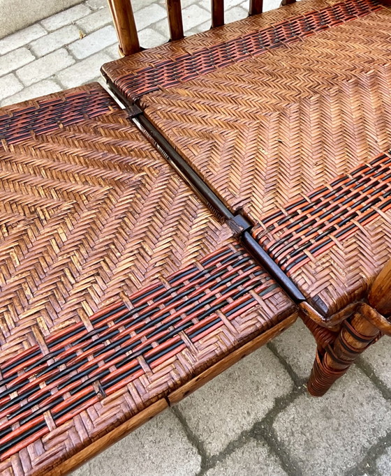 Antieke Verstelbare Rotan Chaise Longue Met Voetensteun, Vroege 20e Eeuw – Verstelbare relaxstoel, Bamboo (photo 7 of 12)