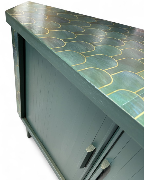 Image 1 of Mid - Century Swivel Bar Cabinet With Nizwa Jade By Bethan Gray