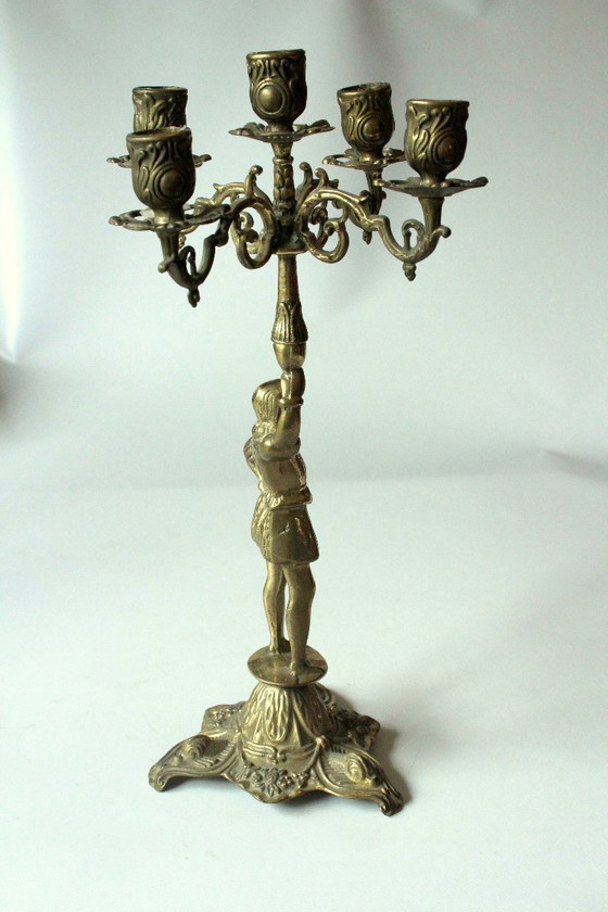 Image 1 of 2 heavy candelabra/candlestick brass with 5 arms as a set