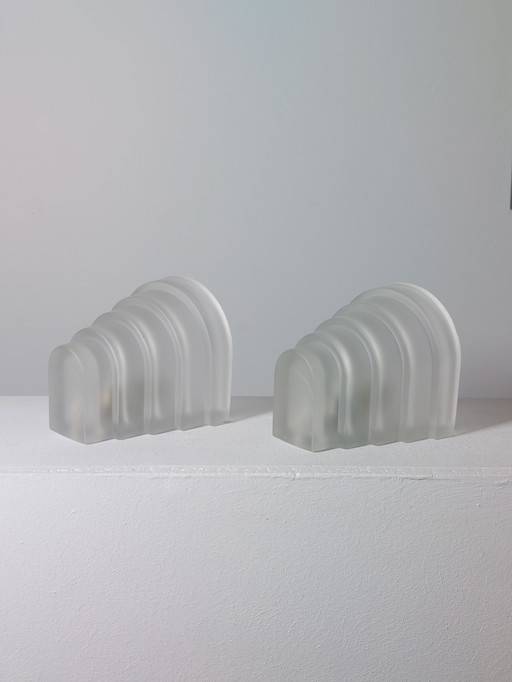 Par de lámparas de pared escalonadas, vidrio esmerilado, década de 1980, E14, estilo Art Déco