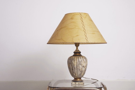 Vintage Italian Neoclassical Urn Table Lamp Faux Marble Stone Ceramic Lamp Parchment Shade Organic Modern Mediterranean Lighting