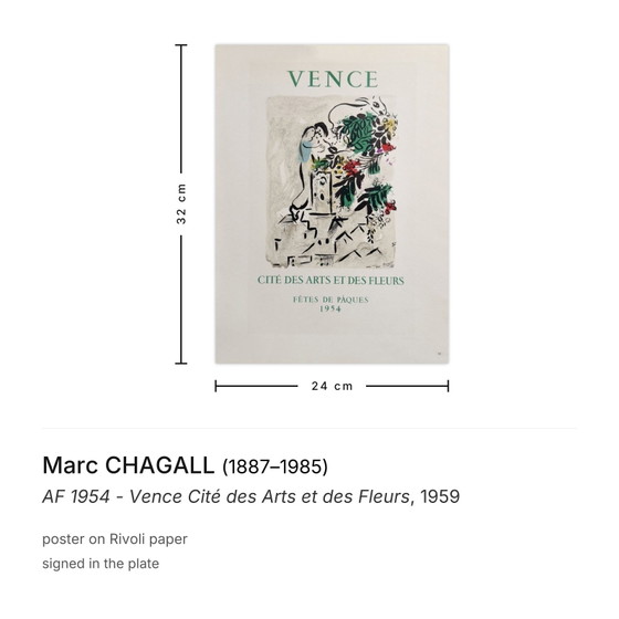 Image 1 of Marc Chagall AF 1954 - Cartel de Vence, Ciudad de las Artes y las Flores, 1959