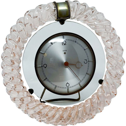Mid-Century Art Deco Tischuhr aus Muranoglas, 1950er Jahre