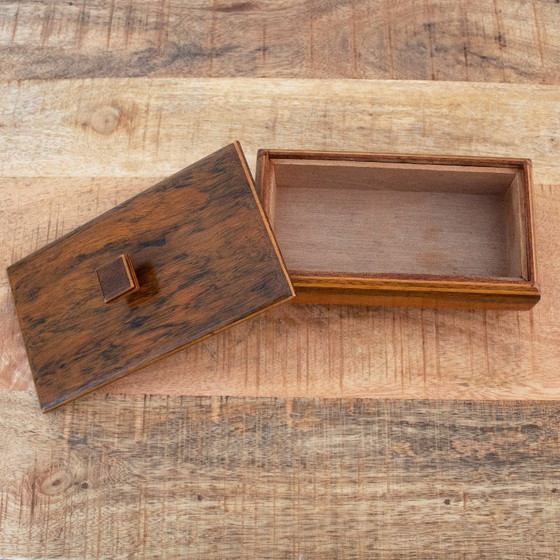 Image 1 of Vintage rectangular wooden box, mid-century modern style, with square knob and legs