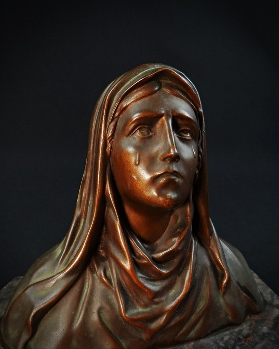 Image 1 of Oscar Ruffony (1874-1946) Büste Tränende Jungfrau Maria Regula auf Marmor Art Deco