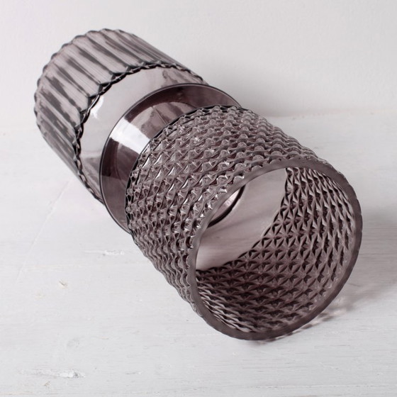 Image 1 of Smoky Purple Glass Vase: Mid-Century Modern Italian Pressed Glass