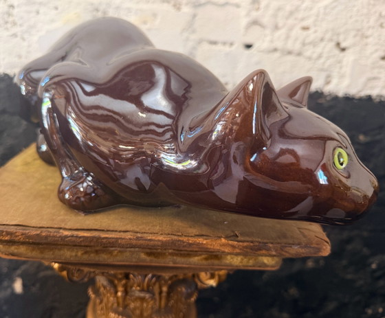 Grande Scultura Vintage di Gatto in Ceramica con Occhi di Vetro – Condizioni Pari al Nuovo – 37 cm (photo 5 of 6)