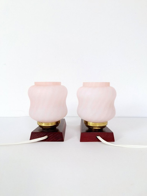 Image 1 of Set of 2 Vintage Night Lights / Pink Bedside Lamps / Pink Night Lamps / Retro Light / Emi Poljcane Lamps / Made in Yugoslavia