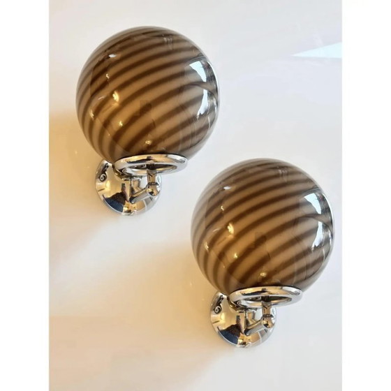 Image 1 of Contemporary Beige and Brown “Rods” Murano Glass Wall Sconces SimoEng - Lot of 4