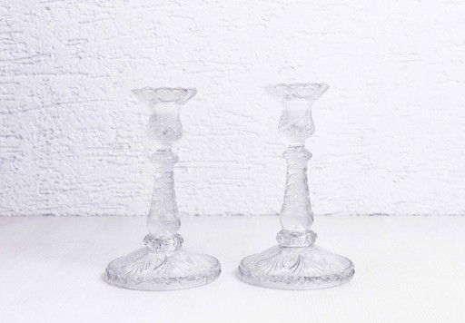 Paire de bougeoirs en verre de style Art Nouveau