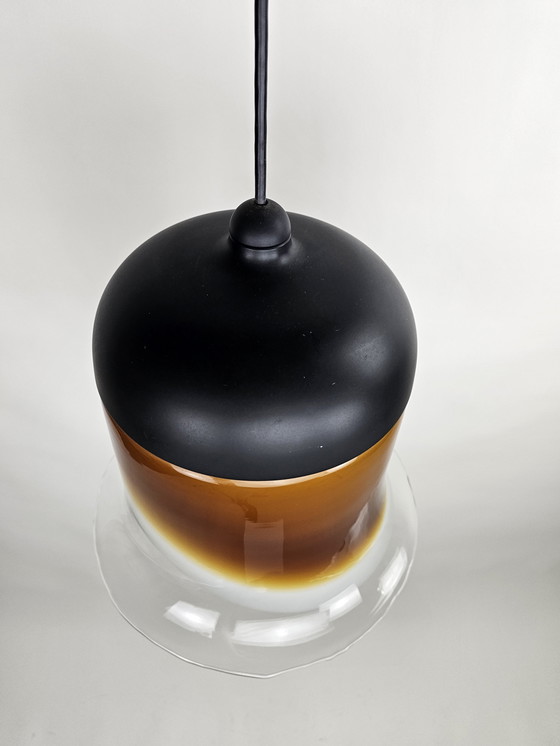 Image 1 of Lampada a sospensione in vetro marrone e vetro trasparente di Peill & Putzler