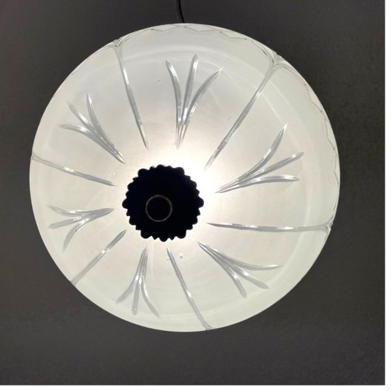 Image 1 of Portuguese regency-inspired frosted glass pendant with ornate brass crown