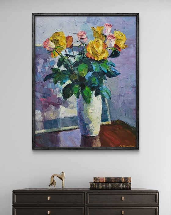 Original Oil Painting Still Life Flowers Bouquet Roses – Paintings & Drawings, Canvas (photo 2 of 7)