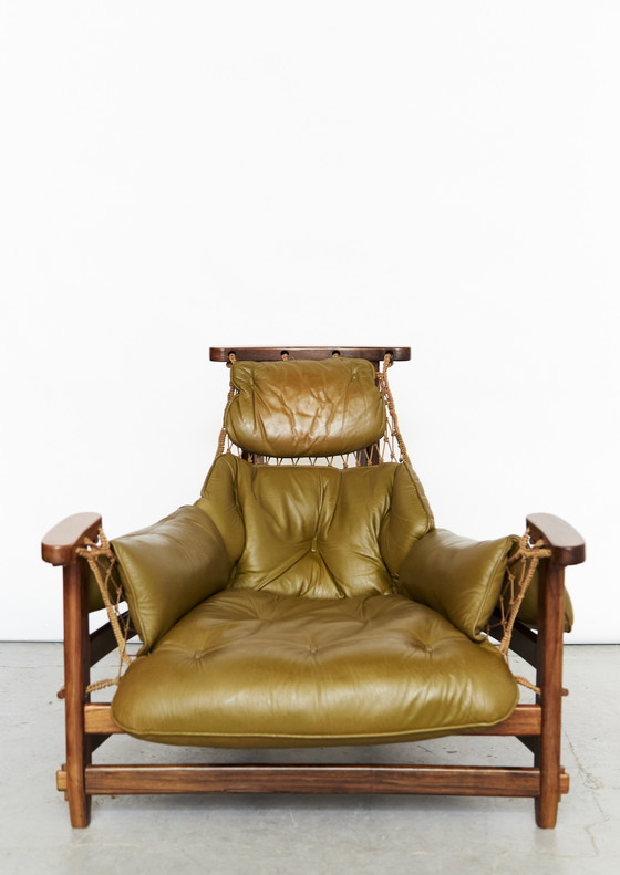 Image 1 of Jean Gillon "Jangada" Lounge Chair & Ottomane For Italma Wood Art, 1968