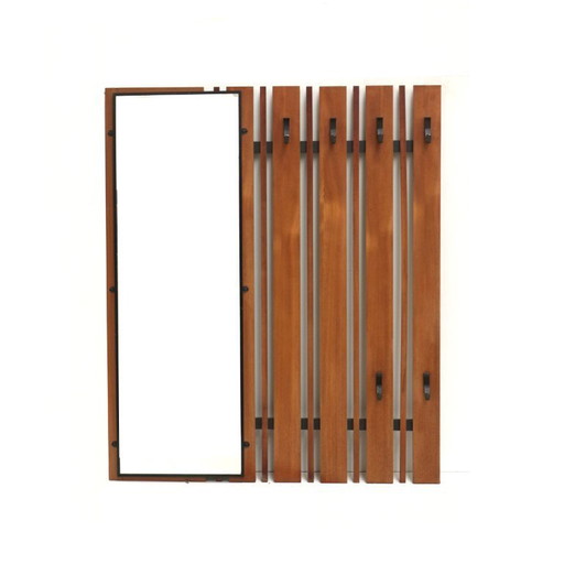 Vintage wall coat rack / coat rack with mirror from the 1960s