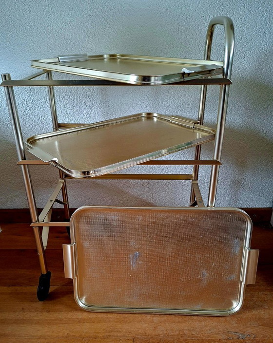 Servierwagen im Hollywood-Regency-Stil. – Aluminium – Englisch – Stijl  Kaymet en Woodmet. (photo 8 of 13)