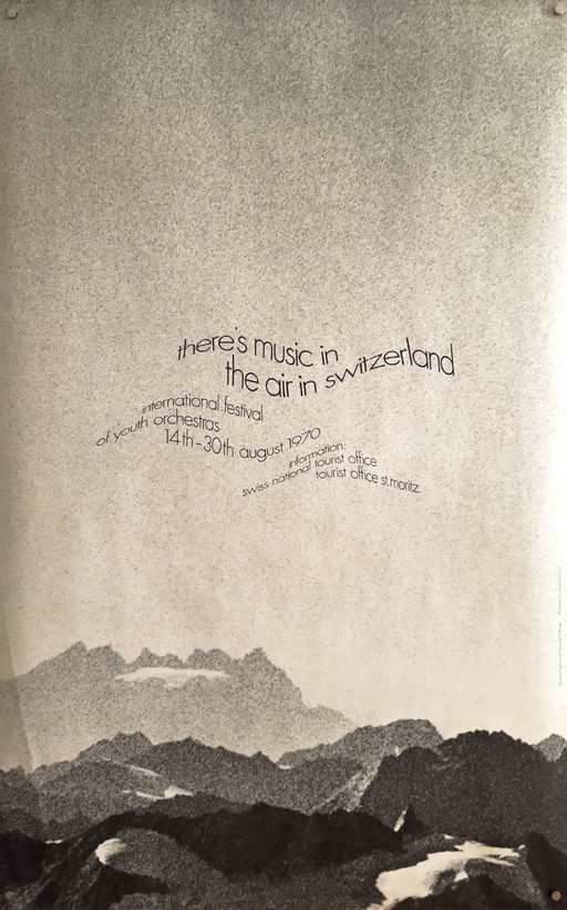 Festival international des orchestres de jeunes de Saint-Moritz – 1970 – Affiche d'époque originale – Suisse – 101,5 x 63,5 cm