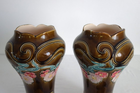 Art Nouveau Vases and Cache-Pots by De Bruyn, 1920s, Decorative Objects, Ceramic, Brown (photo 3 of 15)