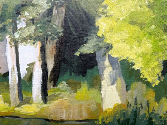 Image 1 of On My Way to School II – Landscape with Pond | Acrylic on canvas