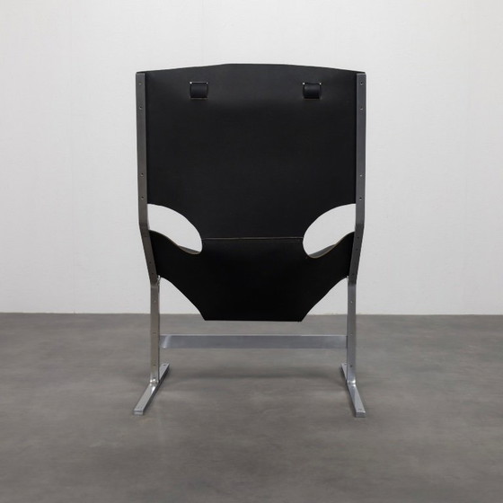 Image 1 of Uiterst zeldzame leren fauteuil van Pierre Thielen voor Metz & Co., Nederland, jaren 60.