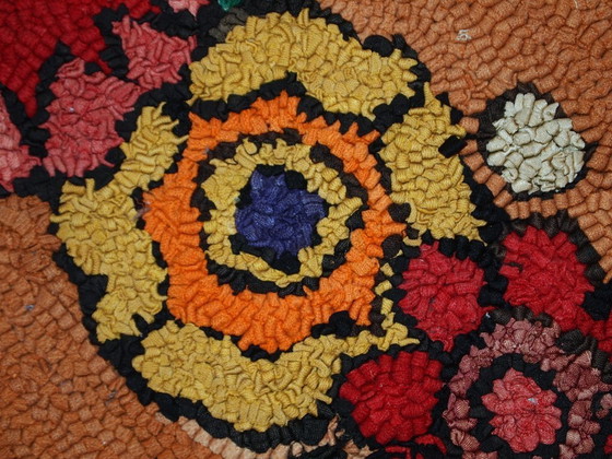 Image 1 of Vintage American Hooked Rug 2'x3' - 1930s Orange Floral