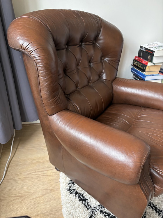 Vintage Armchair - Chesterfield Style – Leather, Wood (photo 6 of 12)