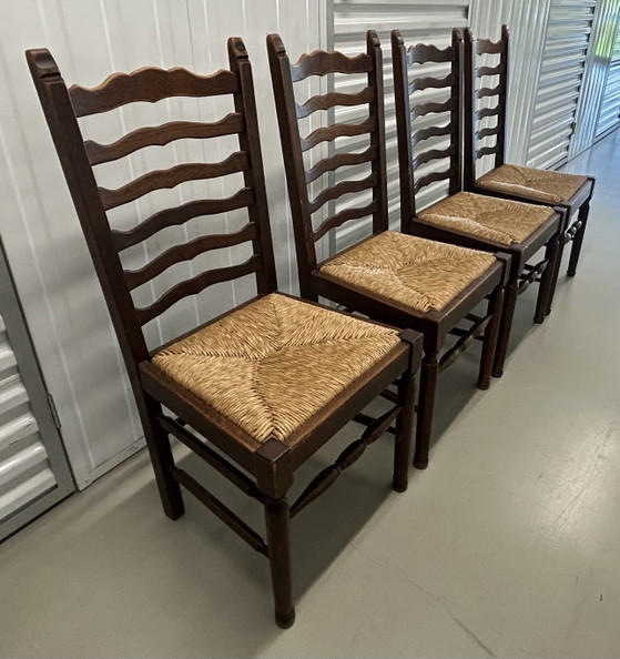 4 Antieke houten eetkamerstoelen met rieten zitting – Rattan, Wood (photo 6 of 14)