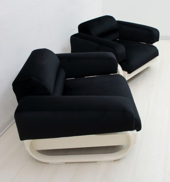 Image 1 of Paire de fauteuils en velours italiens modernes du milieu du siècle, années 1960