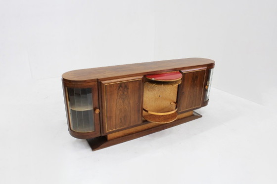 Vintage Art Deco Sideboard 1930s, Wood, Glass, Brown (photo 10 of 11)