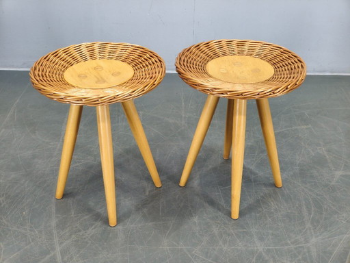 Een paar ULUV rotan bijzettafels van Jan Kalous, jaren 70.