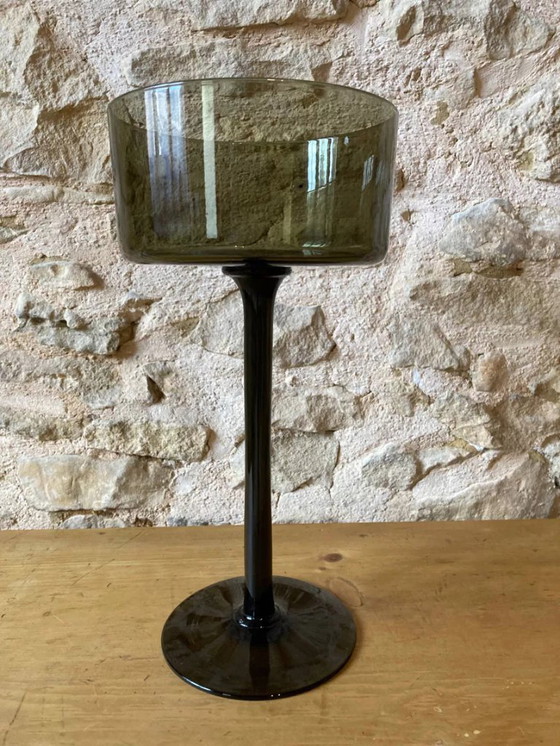 Image 1 of Große, mundgeblasene Glasschale, moosgrün getönt