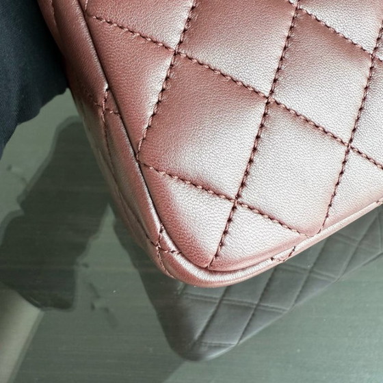 Image 1 of Chanel Chanel Seasonal Two-tone Flap Medium - Quilted Lambskin Dark Burgundy Red Black Gold Hardware Series 21