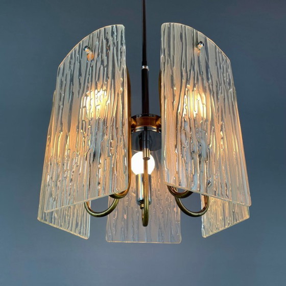 Image 1 of Lampada a sospensione a cinque luci in ottone/cromo di metà secolo moderno del 1960