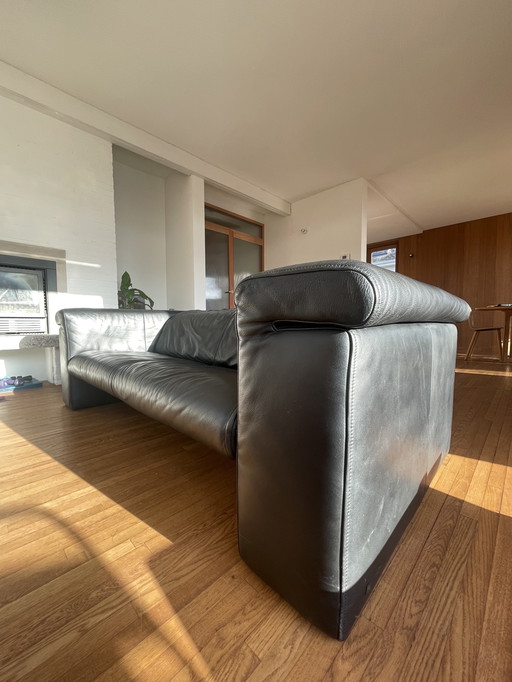 Rolf Benz - 3 seater - black leather - mid century 