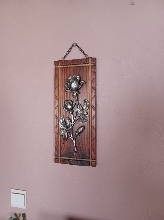 Pannello murale vintage in legno con rosa in metallo (43x18 cm) – Decorazioni murali, Wood (photo 5 of 8)
