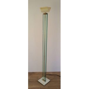 Vintage vloerlamp van glas, messing en gelakt metaal, 1970