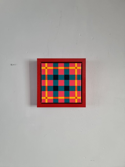 Schottisches Karomuster, handgefertigtes Kunstwerk, farbenfroh, modern, 25 x 25 cm