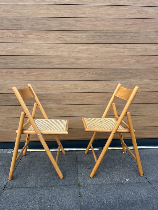 Vintage wooden folding chair with rattan seat midcentury Italy