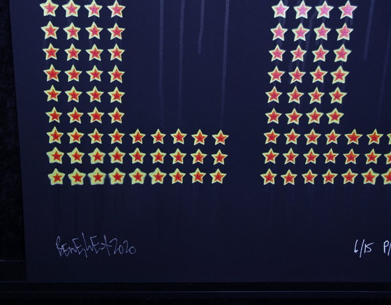 Image 1 of Un, Ben - Enfer - Sérigraphie 3 couleurs avec revêtement gouttelettes - Signée à la main