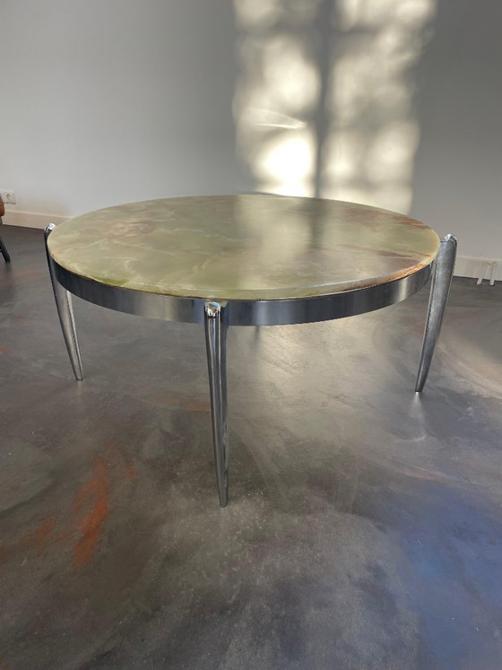 Vintage onyx marble coffee table (green/copper) (photo 8 of 12)