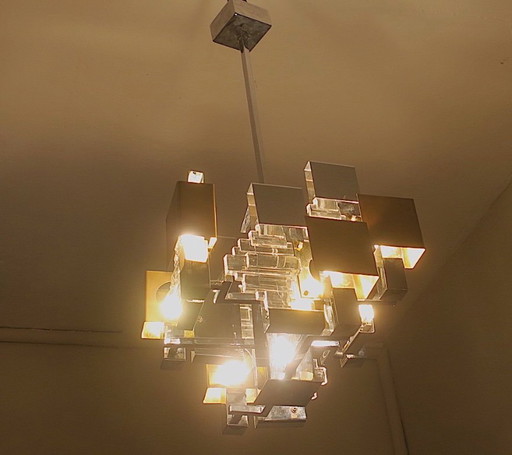 Italian Modern Cubist Chandelier Sciolari, 1960s